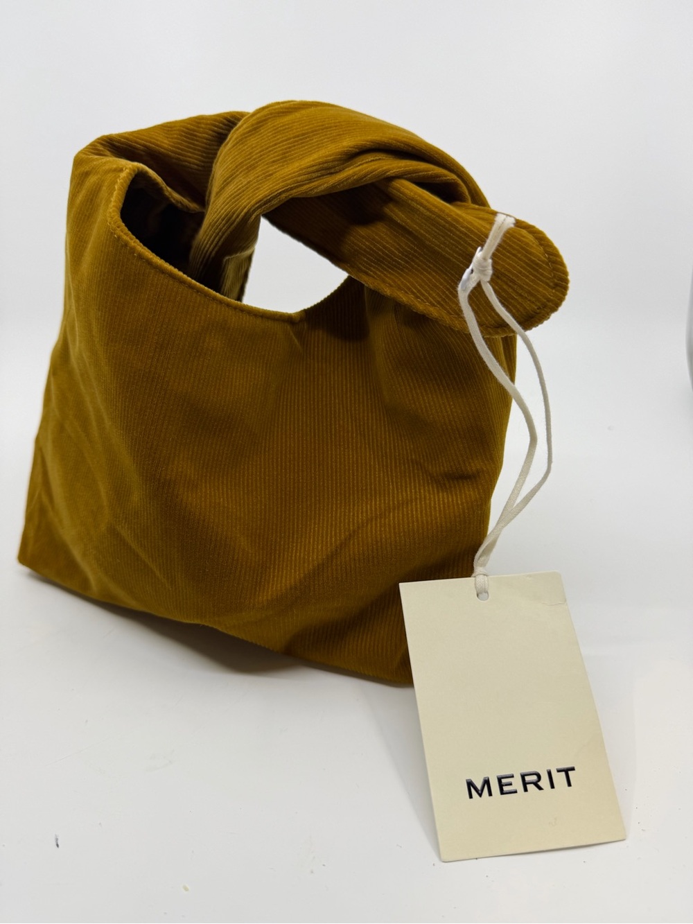 NWT MERIT Beauty Signature Corduroy Bag Camel Mustard Knot Tote